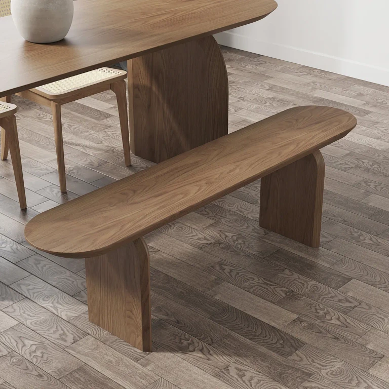 Tintica Japandi 51" Dining Bench Oval Solid Wood in Walnut Double Pedestals