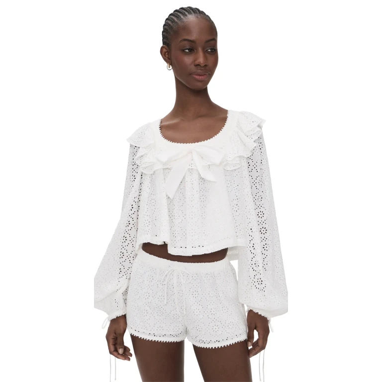 For Love & Lemons Willa Eyelet Top White XS