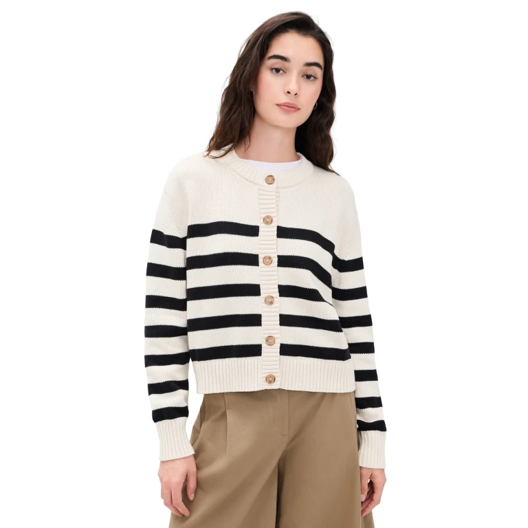 Jenni Kayne Mirren Striped Cardigan Ivory/Black Stripe S