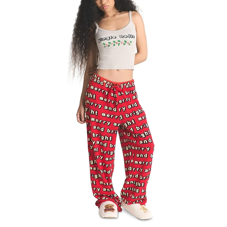 Skims Pointelle Cropped Camisole & Waffle Knit Pants Pajama Set