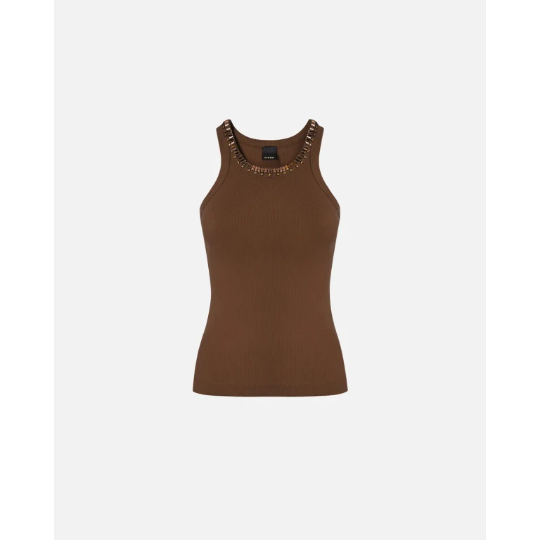 Pinko - Top côtelé avec broderies bijoux - XXS