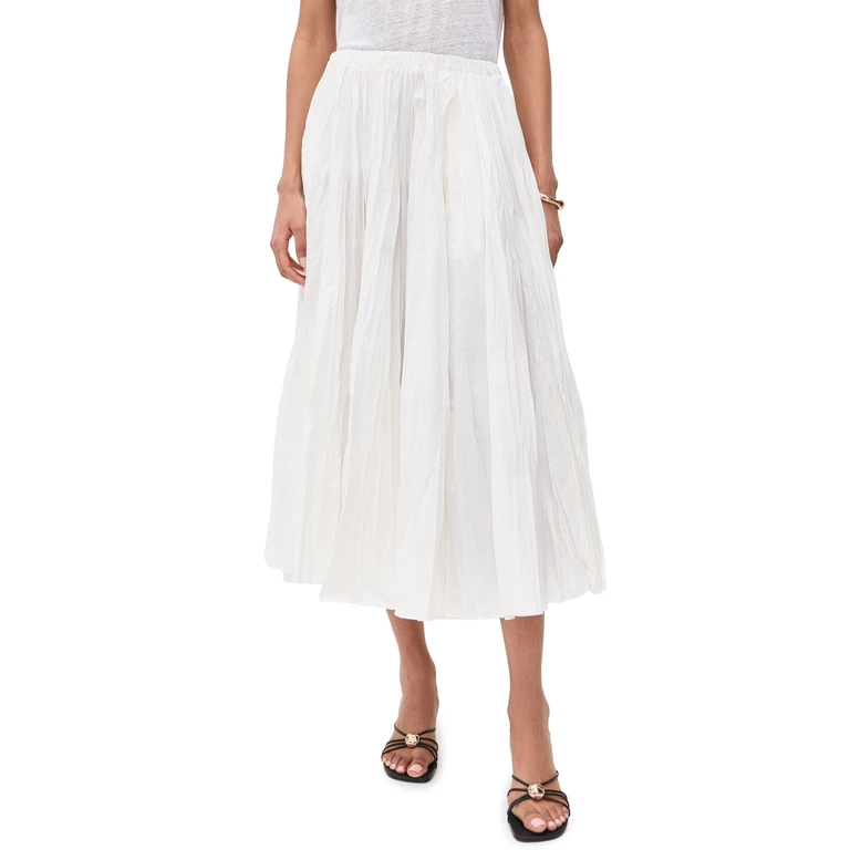 MEIMEIJ Pleated Elastic Waist Full Length Skirt Latte 36
