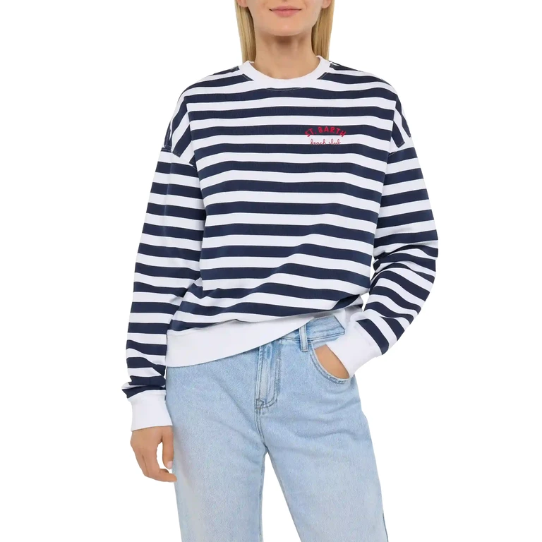 Mc2 Saint Barth Stardust Light Cotton Sweatshirt With St. Barth Beach Club Embroidery Blue - Women