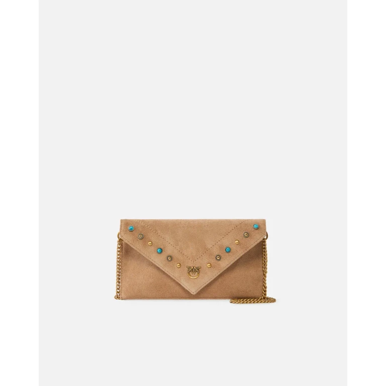 Pinko - Petite pochette enveloppe en daim avec clous et bandoulière