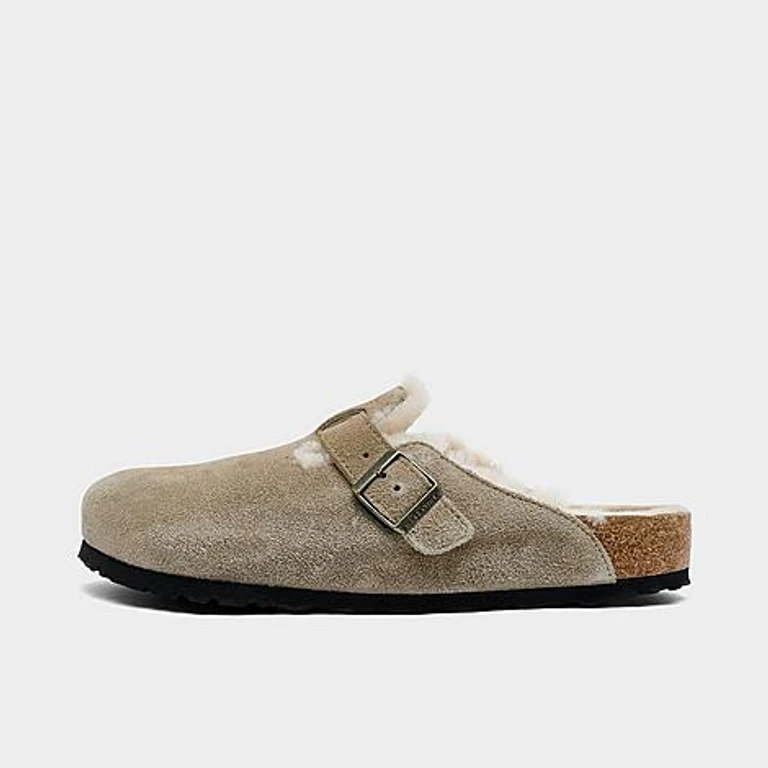 Birkenstock Men's Boston Shearling Suede Leather Clogs in Graceful Taupe Size: 41