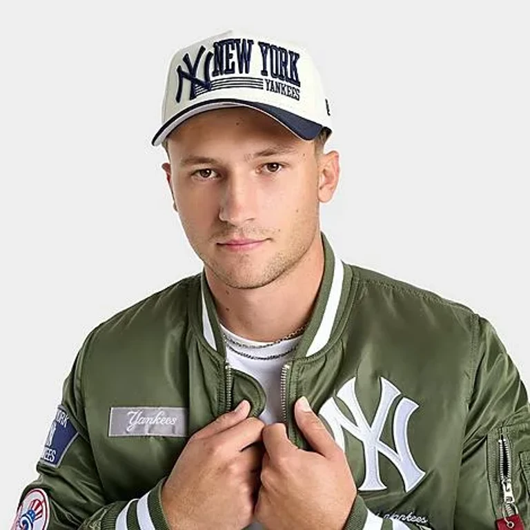 New Era New York Yankees MLB Big Wordmark 9FORTY A-Frame Snapback Hat in Chrome/Navy