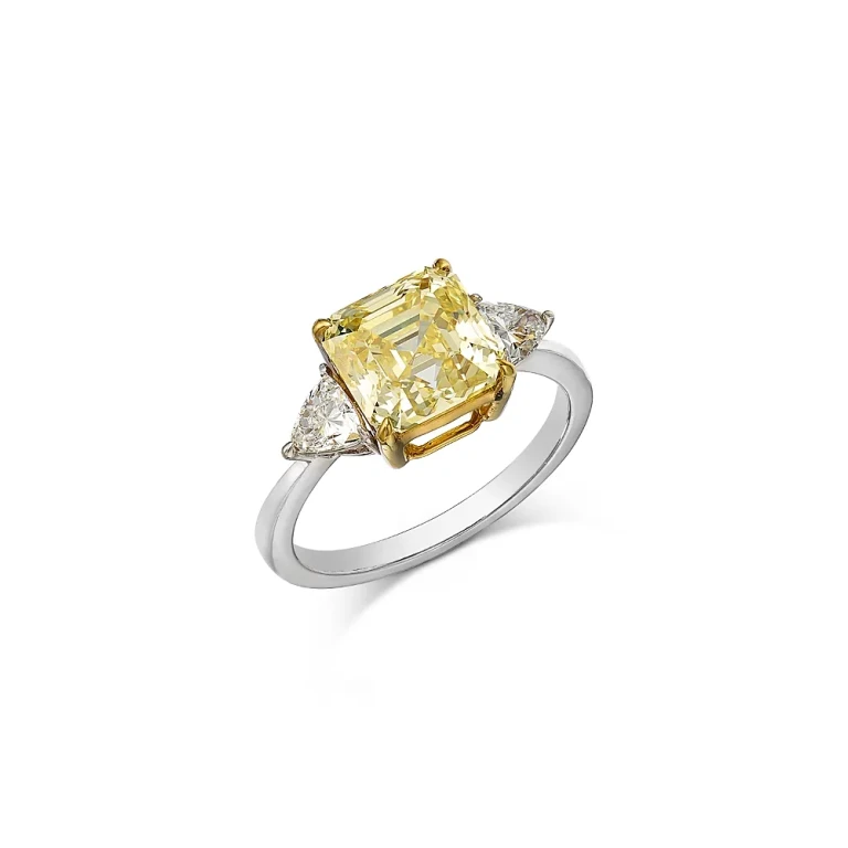 Certified Lab Grown White & Yellow Asscher Cut Diamond Engagement Ring in 18K White & Yellow Gold, 3.4 tcw