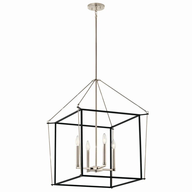 Polished Nickel Four Light Foyer Pendant from the Eisley Collection