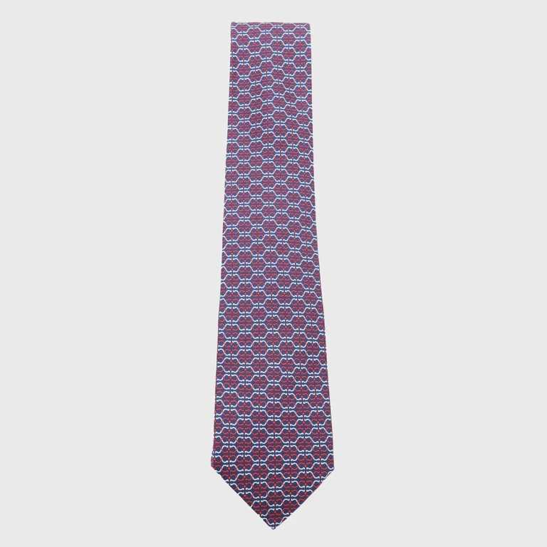 Ferragamo Navy And Red Silk Tie