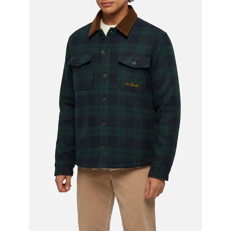 Mc2 Saint Barth Wool Blend Overshirt Landeck With Tartan Print Blue Jacket - Men