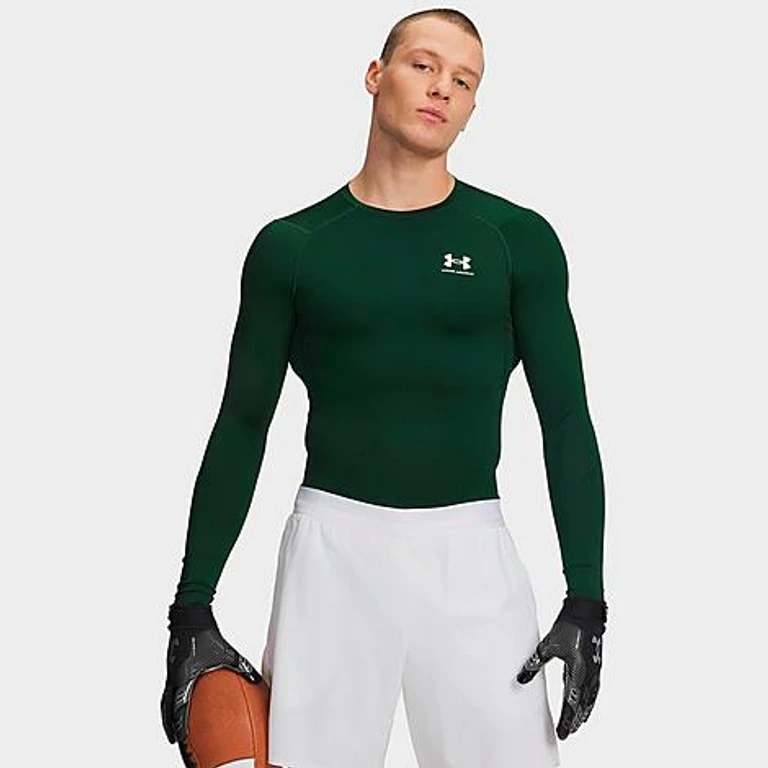 Under Armour Men's HeatGear Long-Sleeve Training Top in Forest Green/White Size: XS