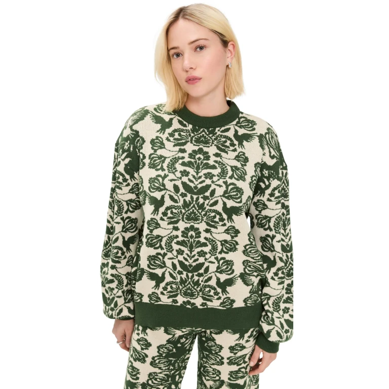 The Lulo Project Unnamed Pullover Sweater Green Folk Paisley M