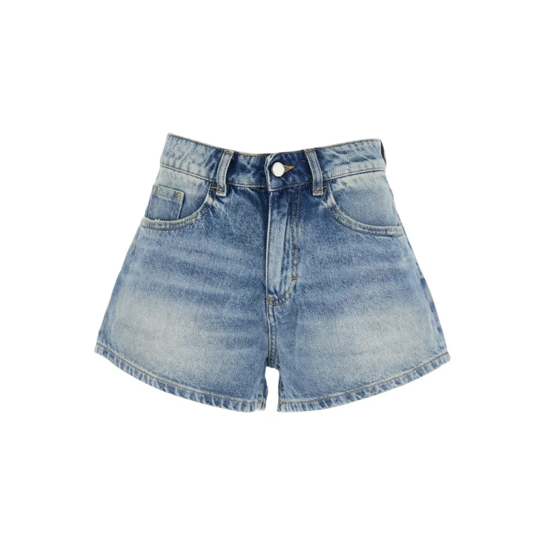 Icon Denim Blue Shorts With Wide Leg And Logo Patch On The Rear In Denim Woman
