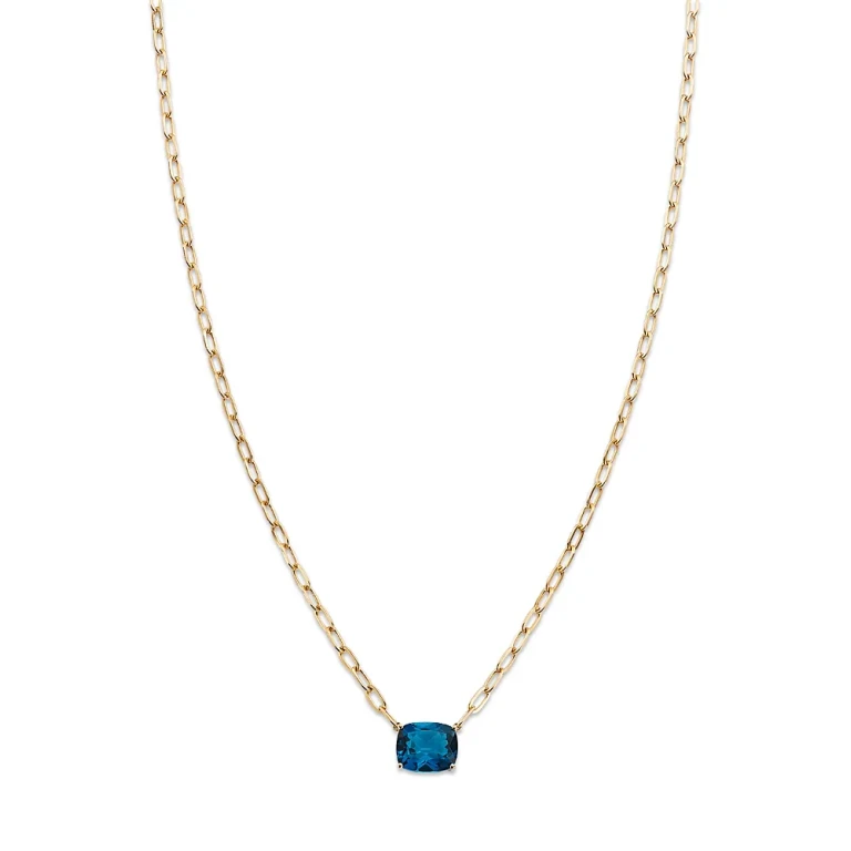 London Blue Topaz Solitaire Pendant Necklace in 14K Yellow Gold, 18