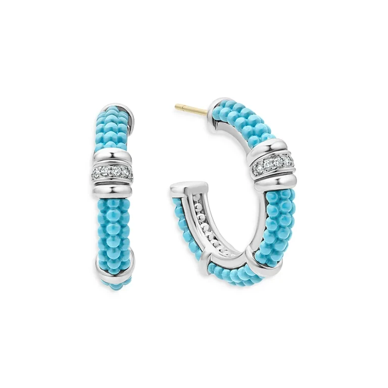 Lagos Blue Caviar & Diamond Sterling Silver Hoop Earrings