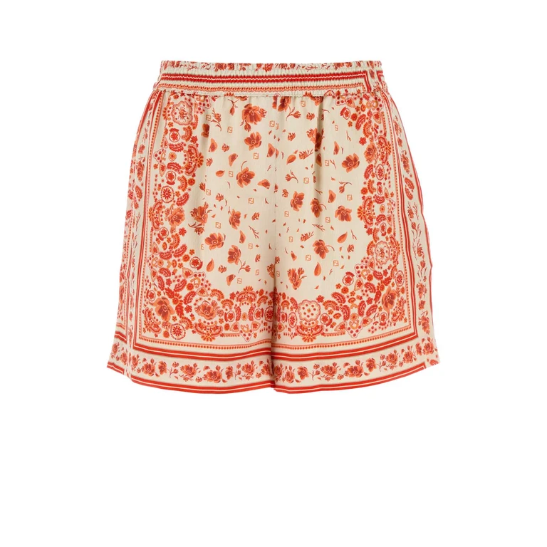 Fendi Printed Silk Shorts Coral Exterior - Women