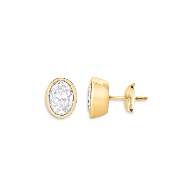 Certified Lab Grown Diamond Oval Bezel Stud Earrings in 18K Yellow Gold, 2.0 tcw