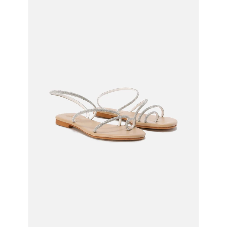 Mc2 Saint Barth Ring Sandals With Silver Rhinestones White - Unisex