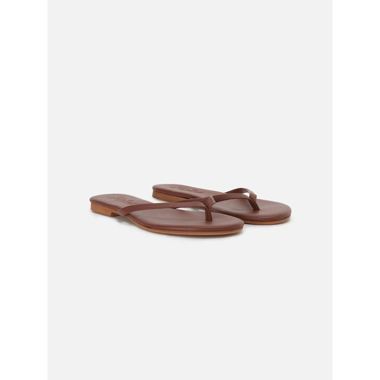 Mc2 Saint Barth Essentials Real Leather Flip Flops Brown Shoe - Unisex