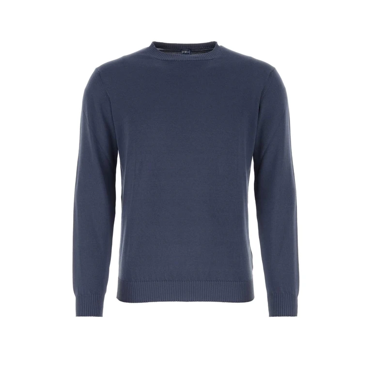 Fedeli Air Force Blue Cotton Sweater Denim Exterior: Maglieria - Men