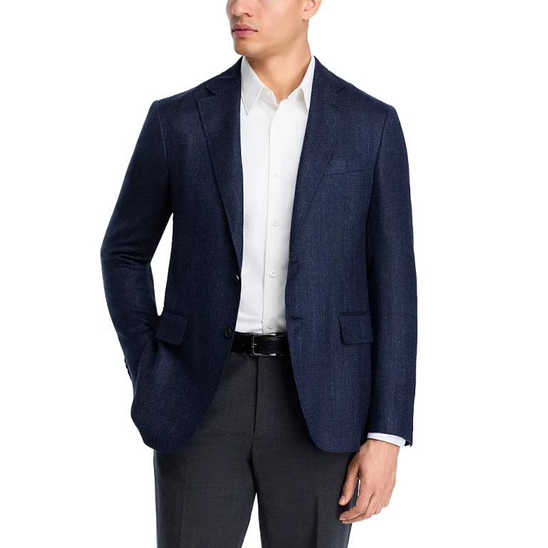 Canali Kei Wool, Silk & Linen Herringbone Unstructured Trim Fit Sport Coat