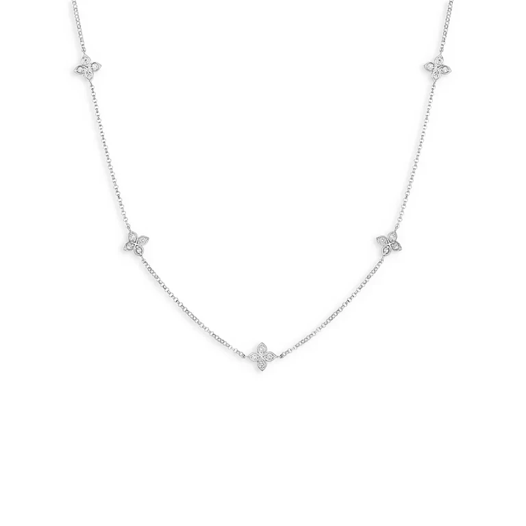 Roberto Coin 18K White Gold Verona Love by the Inch Diamond Flower Station Collar Necklace, 17