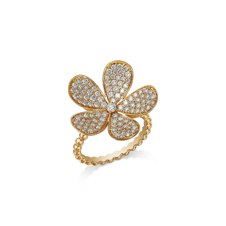 14K Yellow Gold Diamond Flower Ring, 1.25 tcw