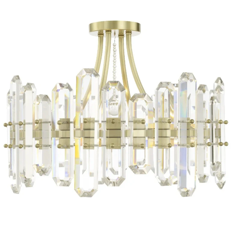 Bolton 4-Light Ceiling Light in Aged Brass with Faceted Crystal Elements Crystals