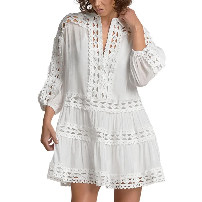 Elan Three Quarter Sleeve Swim Cover Up Dress