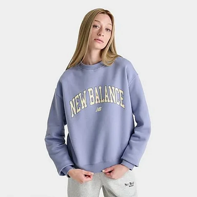 New Balance Women's Collegiate Crewneck Sweatshirt in Dusk Shower Size: XS