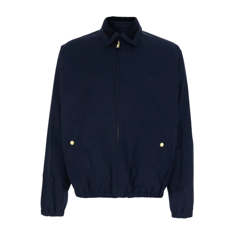 Drôle de Monsieur le Blouson Drôle Blue Jacket With Classic Ribbed Collar And Tone-on-tone Logo Embroidery In Cotton Stretch For Men