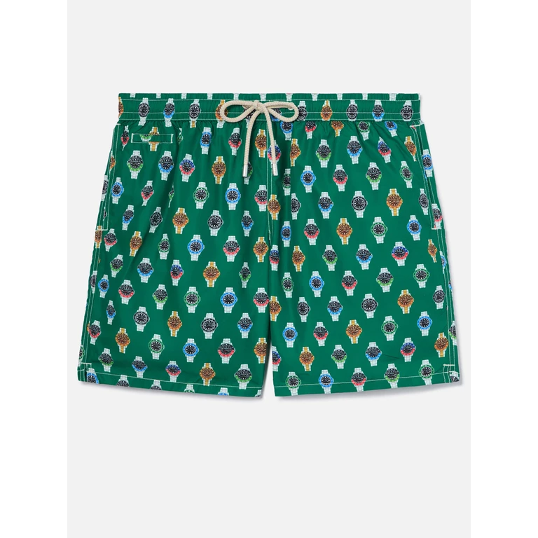 Mc2 Saint Barth Lighting Micro Swim Shorts With All-Over Watch Print Green Swimshort - Men