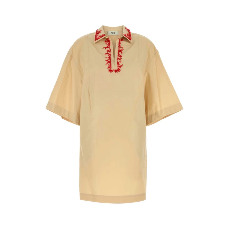 Fendi Pastel Yellow Poplin Dress Raffia-25 Exterior: Cotton Abiti - Women