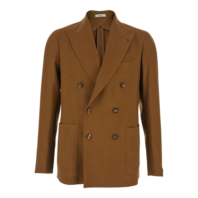 Tagliatore Brown Double-breasted Jacket With Peak Revers In Wool For Men