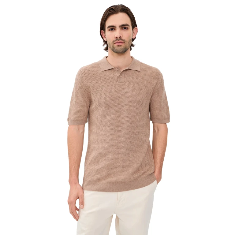 Maison Kitsuné Textured Merino Cotton Short Sleeve Polo Roasted Almond M