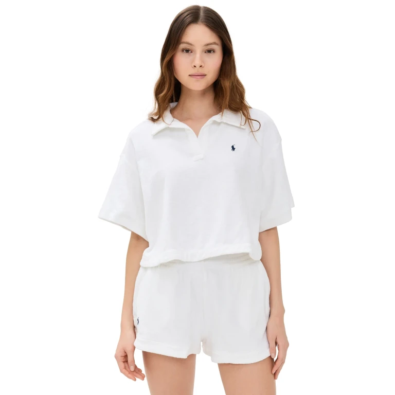 Polo Ralph Lauren Terry Collar Shirt & Shorts Set White L