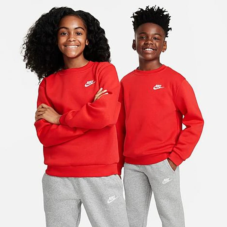 Nike Big Kids Sportswear Club Fleece Sweatshirt in University Red/White Size: XS