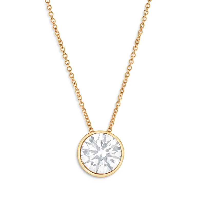 Certified Lab Grown Diamond Bezel Pendant Necklace in 18K Yellow Gold, 1.5 tcw