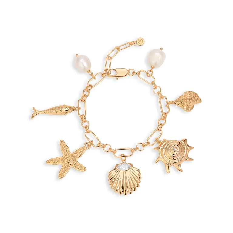 Ettika Radiant Cubic Zirconia & Cultured Freshwater Pearl Shell Charm Bracelet