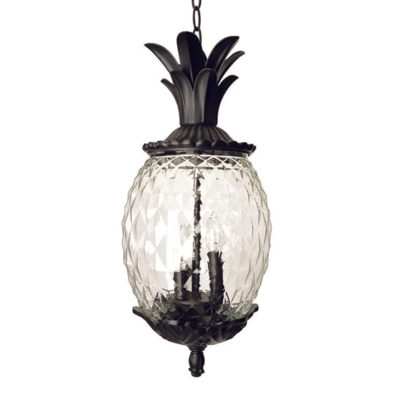 Matte Black Three Light Hanging Lantern from the Lanai Collection