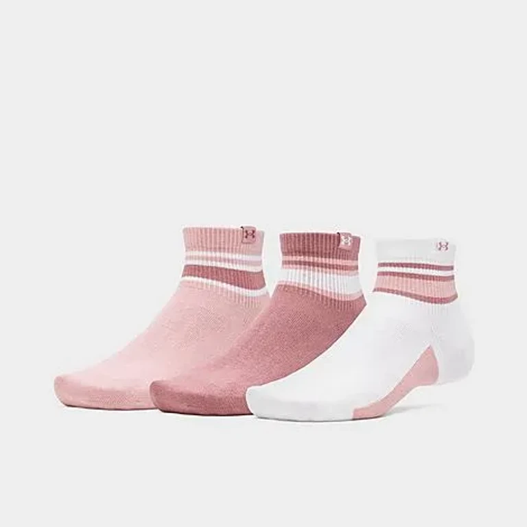 Under Armour Sportstyle Quarter Socks (3-Pack) in White/Maroon Mist/Tourmaline Pink Size: Medium