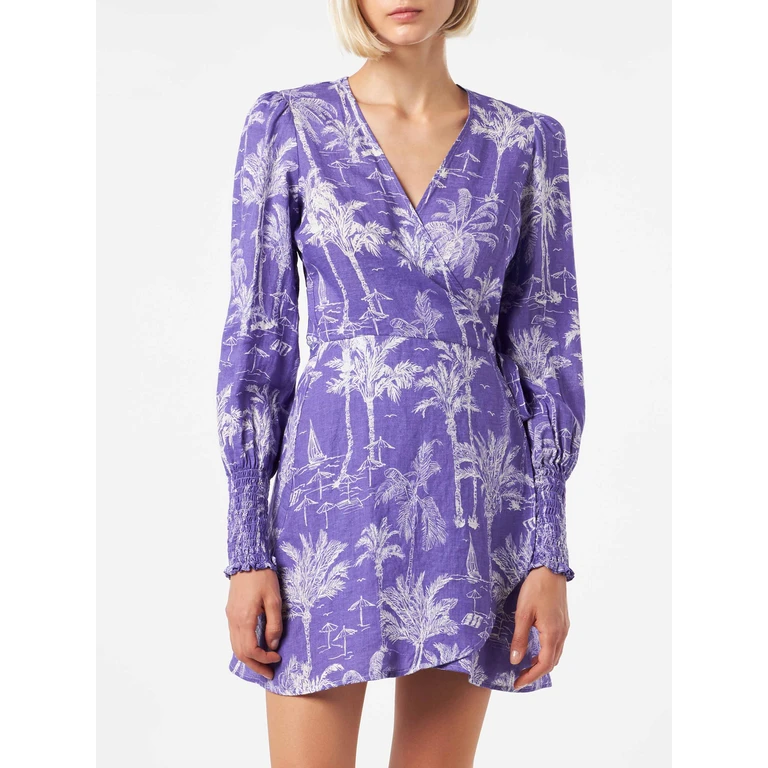 MC2 Saint Barth Linen Short Dress Brilly With Toile De Jouy Print