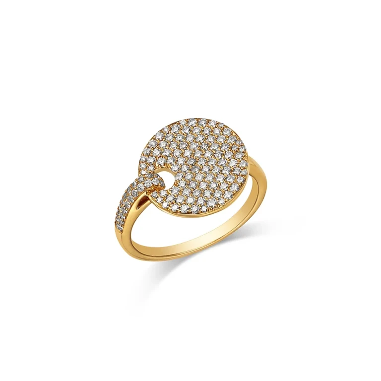 Pave Diamond Disc Ring in 14K Yellow Gold, 0.7 tcw