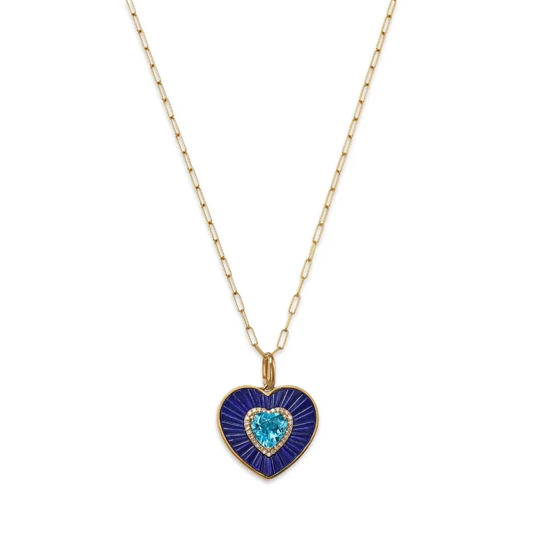 Blue Topaz, Lapis Lazuli & Diamond Heart Pendant Necklace in 14K Yellow Gold, 18