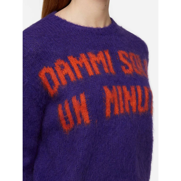 MC2 Saint Barth New Queen Purple Crop Crewneck Sweater With Dammi Solo Un Minuto Embroidery