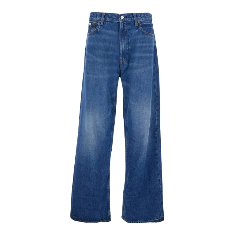 Calvin Klein Blue Wide Leg Jeans With Logo Patch On The Back In Denim For Men