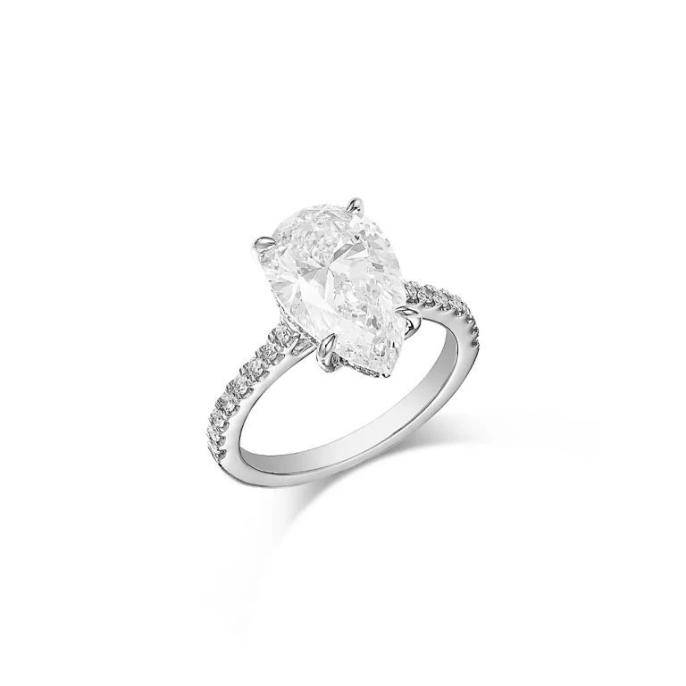 Lab Grown Pear & Round Cut Diamond Engagement Ring in 18K White Gold, 4.3 tcw