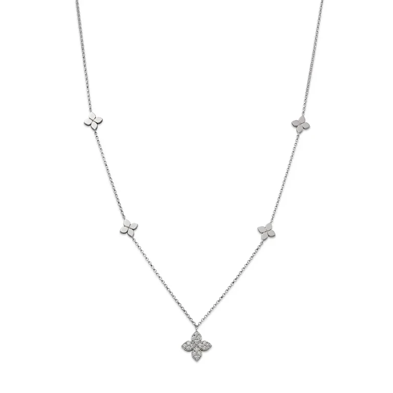 Roberto Coin 18K White Gold Love by the Inch Diamond Flower Station Necklace, 15-17