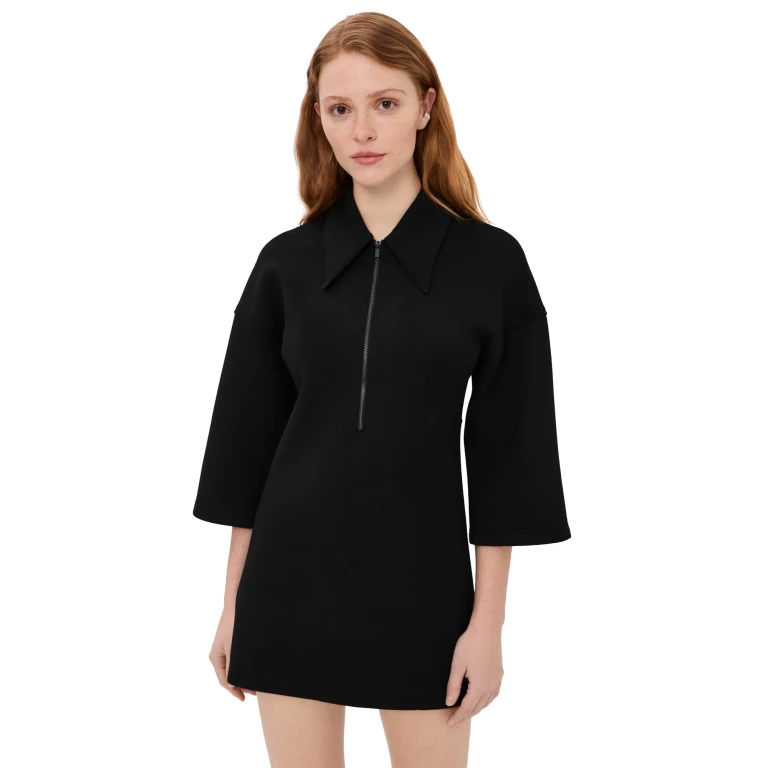 Tibi Bonded Viscose Zip Front Short Sleeve Slim Tunic Black L