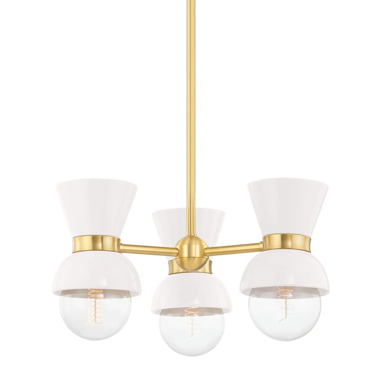 Gillian 3-Light Semi-Flush Ceiling Light in Aged Brass with Ceramic Gloss Cream